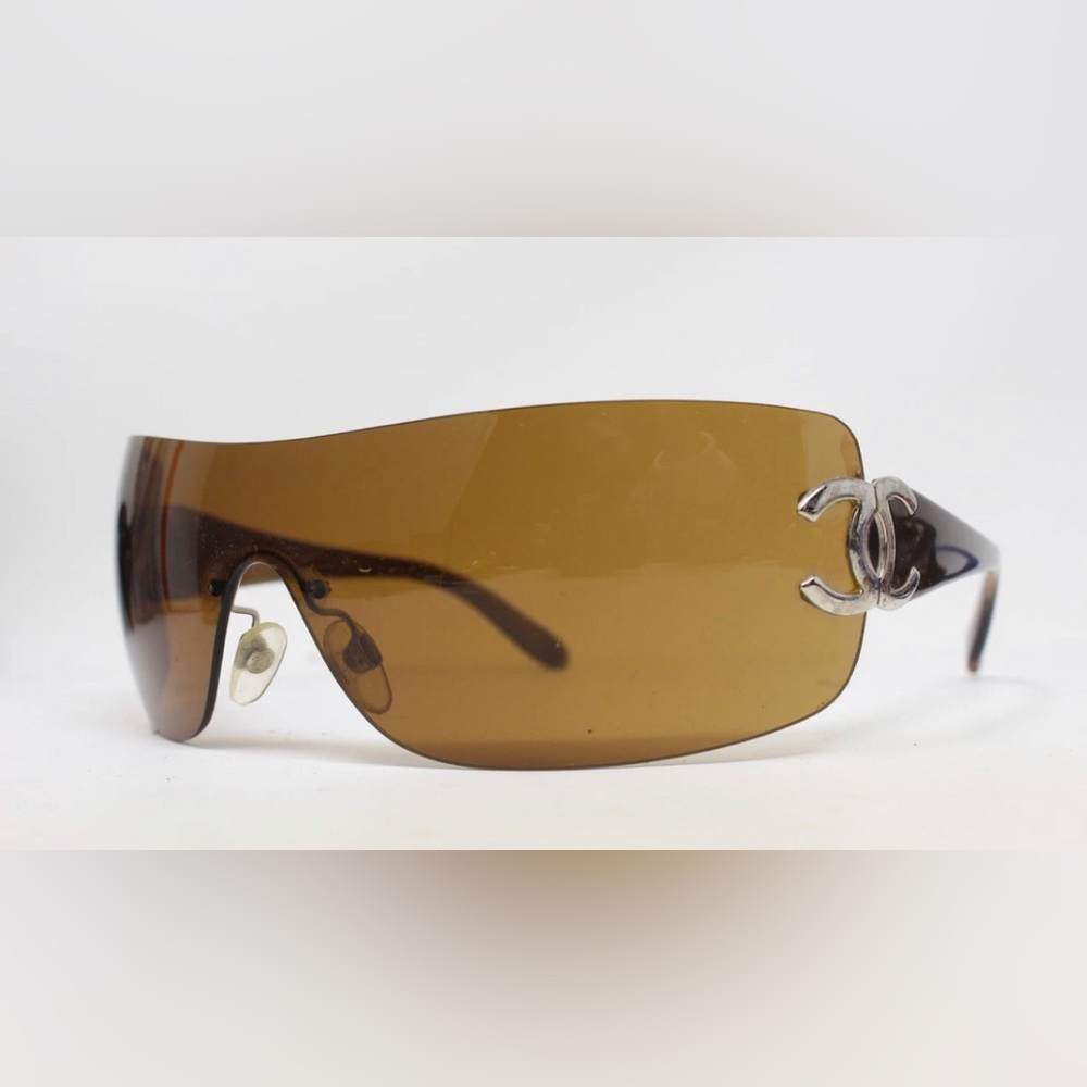 CHANEL Sunglasses rare vintage cc y2k unisex brown silver CC Accents 4119 + case